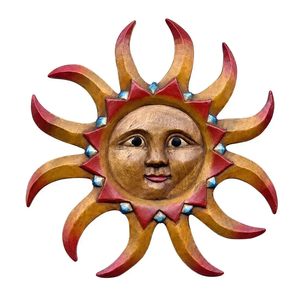 VTG Carved Wooden Sun Face Celestial Wall Plaque 16